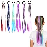 12 Extensiones de Cabello para Trenzar, Trenzas de Colores con Bandas Elásticas, Coletas Sintéticas con Degradado para Niñas, Fiesta Infantil, Actuaciones, Navidad, Cosplay (Set B)