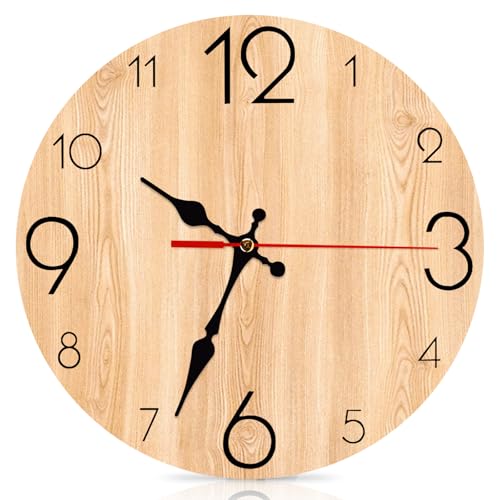 PORFOYO Reloj de Pared sin Ruido de tictac, Reloj de Pared de Madera 30 cm, Relojes de Pared Vintage, Reloj de Cocina Relojes de Pared de Madera para salón, Cocina, hogar, Dormitorio, Oficina