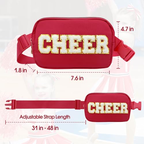 Image of PainZieteg Cheer Fanny Pack for Girls Chenille Letter Nylon Belt Bag Red | Ideal Birthday or Christmas Gift for Cheerleaders and Women, Durable Crossbody Waist Pack for Sports and Team Events