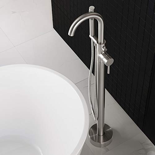 Woodbridge F0001 BN Freestanding Tub Filler Bathtub Brushed Nickel Floor Mount Brass Bathroom Faucets with Hand Shower by WOODBRIDGE - Image 4