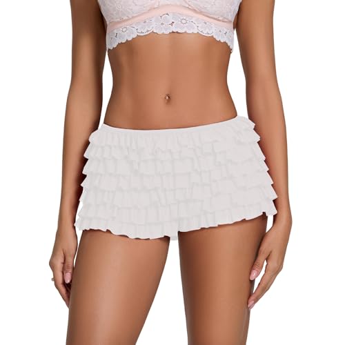 Image of Womens Lace Trim Layered Ruffle Lolita Bloomer Coquette Sexy Boy Shorts Y2k Bubble Frilly Pumpkin Fairy PJ Bottoms