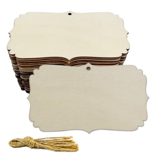 30 Pack 4 Inch Wood Tags Cutouts Unfinished Wooden Tags Crafts for Door Hanger Decor Halloween Christmas Wedding Birthday Party Thanksgiving Day Decoration