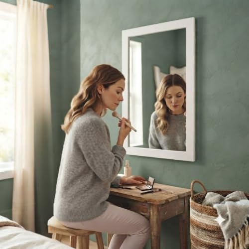 Image of Creative Arts n Frames Wall Decor Hand Crafted Wooden HD Wall Mirror Panel for Living Room Bedroom Lobby Modern Wall Decor Home Decor Items (Sophosticated White 15X21 inch Framed HD Mirror)
