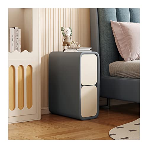 Mesa Auxiliar De Sofá Estrecho Delgada Minimalista Con 2 Cajones|Mesita De Noche De Cuero De Microfibra Muebles De Dormitorio Para Espacios Pequeños,Gris-Azul+Beige,25x40x50cm (9.8x15.7x19.6in)