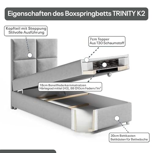 Best For Home Trinity K2 Boxspringbett Single Bonellfederkern | Boxspringbett mit Matratze und Topper | Boxspringbett 80x200 mit Bettkasten| Einzelbett | Polsterbett - Lieferung an die Bordsteinkante – Bild 5