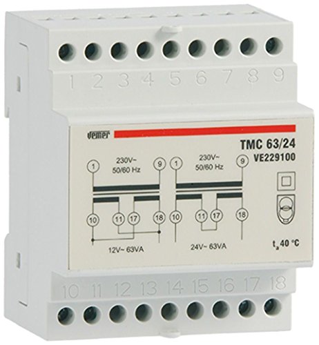 Vemer Ve229100 Trasformatore Tmc 63/24 Da Barra Din Per Servizio Continuo 230V/12-24V, Grigio Chiaro
