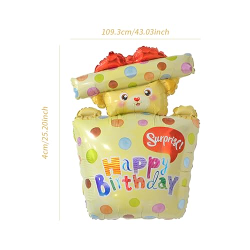 43 Inch Happy Birthday Gift Box Bear Foil Balloon, Cute Yellow Bear Pop‑Out Gift Box Mylar Balloon, Colorful Polka Dot Birthday Party Balloon for Kids Boys Girls Birthday Party Decorations by Vrukiaa - Used condition - Image 3