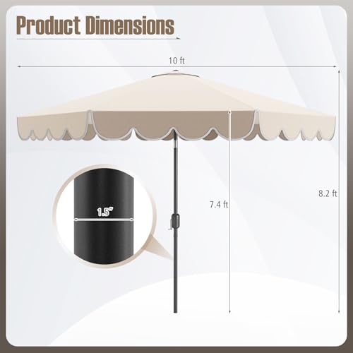 Tangkula 10 FT Patio Umbrella, 2-Tiers Scalloped Outdoor Table Market Umbrella with Tilt Adjustment, Crank, 8 Sturdy Ribs for Pool, Deck, Backyard (Beige) image 5