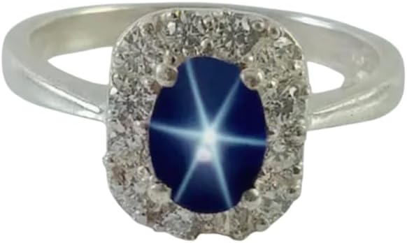 925 Sterling Silver Blue Star Sapphire Ring Vintage-Inspired Star Engagement Ring Blue Sapphire Handmade Jewelry Gift for Her