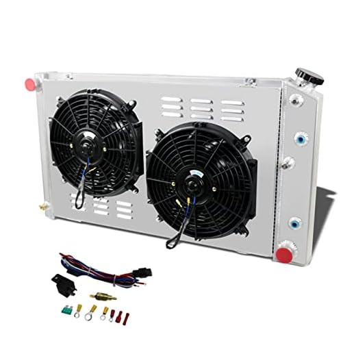 CoolingSky 4 Row Aluminum Radiator +2X12" Fan +Shroud&Thermostat Relay Kit for 1973-86 Chevy/GMC C/K Series,1971-90 Caprice,1968-73 Chevelle,72-87 El Camino &More GM Cars - 34" Overall Width