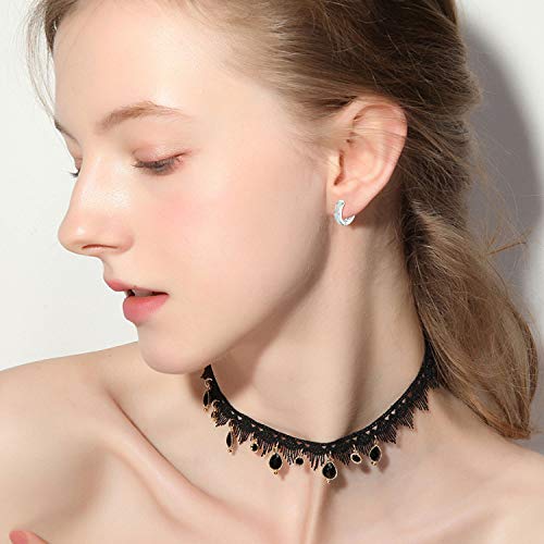 Hoop Earrings For Women 925 Sterling Silver White Opal Small Hinged Huggie Earrings Simulated Opal Earrings Hypoallergenic Earrings For Sensitive Ears Christmas Mothers Day Gift For Women Girls #TOP4