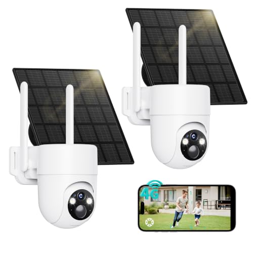 Image of LIWAN 4G LTE Cellular Security Cameras Wireless Outdoor, 2K Off-Grid Cam | 2-Pack No WiFi Security Camera with SIM Card, Solar Powered, Color Night Vision, 360 View for Farm, Cabin, Construction Site