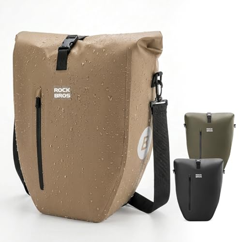 ROCKBROS Bolsa Portaequipajes para Bicicleta Impermeable, Bolsa Trasera 3 en 1 con Cierre Enrollable y Correa de Hombro, Fijación Rápida y Reflectante para Desplazamientos, MTB y Gravel 20L