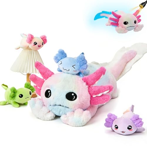 Image of MaoGoLan 5 Pcs Axolotl Stuffed Animal with Babies Inside, 31.5 inch Tie-Dye