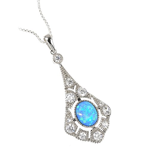 Colgante de Estilo Antiguo de Ópalo Azul y Circonitas en Plata de Ley.
