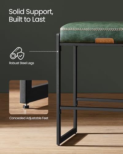 Image of VASAGLE EKHO Collection - Bar Stools Set of 2, Counter Height Bar Stools, Synthetic Leather with Stitching, Mid-Century Modern Counter Stools, 26-Inch Tall, Home Bar, Forest Green ULBC086C01V1