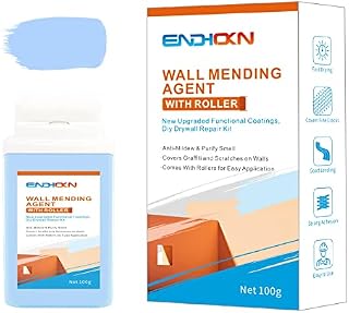 Wall Mending Agent With Roller 100g, Endhokn Wall Repair Kit Waterproof, Quick Drying Wall Repair Paste, Graffiti, Scratches, Stains, Cracks, Peeling, Wall Repair Agent Kit (Blue)