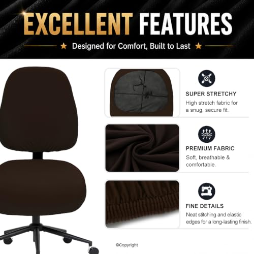 Image of DIVA EN CAMINO DEC Stretchable Desk Office Chair Seat Covers - Universal Stretch Computer Chair Slipcover - Washable Rotating Backrest Coverings & Cushion Protectors for Dogs, Cats, Pets, Brown