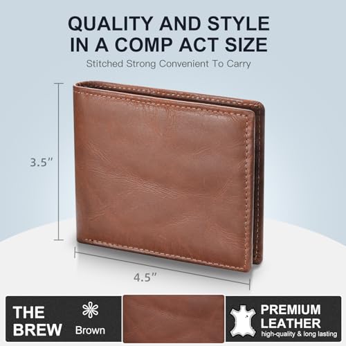 GSOIAX Top Genuine Grain Leather Premium Crazy Horse Wallet for Men-Handcrafted Vintage RFID Blocking Bifold 11 Card Slots 2 ID Windows & 2 Cash Pockets Gift Box Packaging for Him(Brown) — view 6