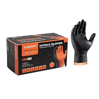 10mil Nitrile-Gloves Disposable-Black Chemical-Resistant Rubber - Mechanic Gloves Heavy Duty, Latex Free, Diamond Grip (100, Medium)