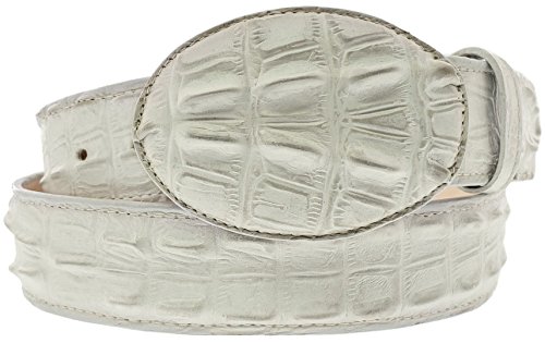 El Presidente Mens Off White Cowboy Belt Crocodile Tail Print Leather Belt Round Buckle