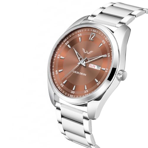 Image of LOUIS DEVIN Stainless Steel Chain Analog Wrist Watch for Men with Day and Date Display (Black /Blue /Brown /Silver Dial) | LD-GR405-CH
