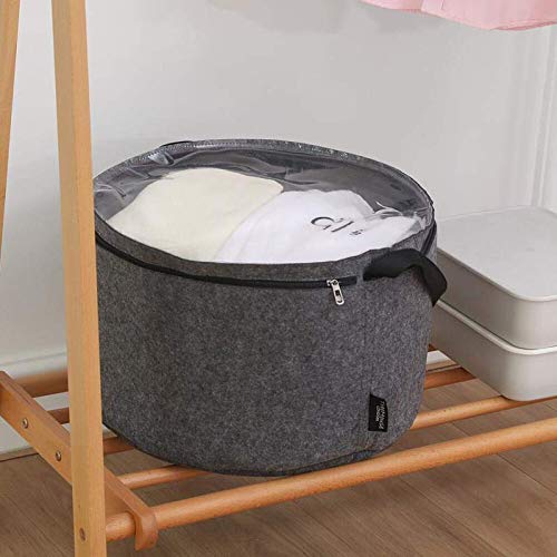 Treehouse London Felt Hat Storage Box | Large Collapsible Hat Holder Organizer With Dust-Proof Lid | Multipurpose, Sturdy, Thick, Stackable | Lined With Metal Frame (17.5" D X 11.5''H) | Gray (Xl) #TOP7