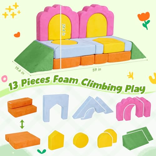 Image of 13-Piece Floral Foam Climbing Blocks for Toddlers,Multicolor | Soft Play Structure for Indoor Crawling & Climbing Play with Washable Cover for Bedrooms, Playrooms, Daycares and Schools