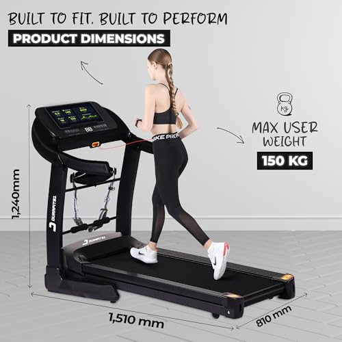 Image of Durafit91Velox Multifunction 6 HP Peak BLDC Hydraulic Foldable Treadmill| Max User Weight 150 Kg| Running Surface : L -1350mm & W -500mm |18 Km /Hr Max Speed| Bluetooth Speaker | Wynd app | Home use
