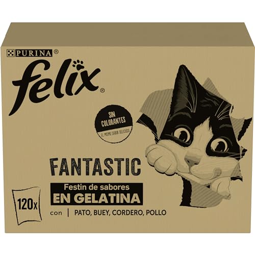 Purina Felix Fantastic Comida Húmeda para Gato Adulto Pack Surtido Carnes, 120 Sobres de 85g