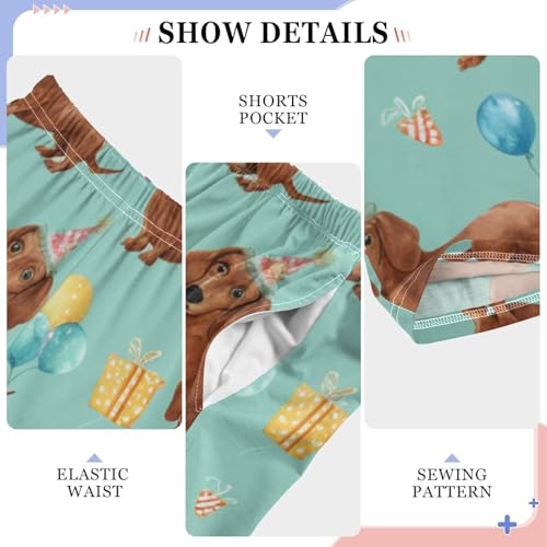 ZZXXB Birthday Dachshund Balloon Boys Long Pants Soft Trousers Elastic Waist Kids Lounge Bottoms with Pockets S-XL4