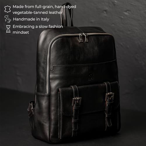 Image of Time Resistance Leather Backpack Vintage Rucksack Purse for Laptop up to 15 in Black