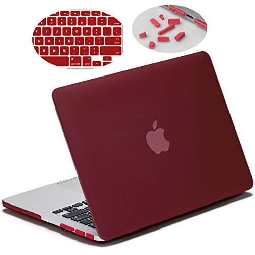 LENTION Hard Case for MacBook Pro (Retina, 13-inch, Late 2012 to Early 2015) - Model A1425 and A1502, with Keyboard Cover and Port Plugs, Matte Finish Case with Rubber Feet (Wine Red)