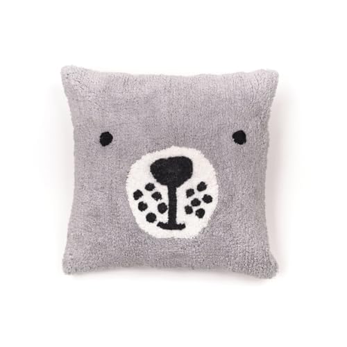 TODAY Coussin Déhoussable Carré en Coton avec Tête d'ours - Gris - 40 X 40 Cm