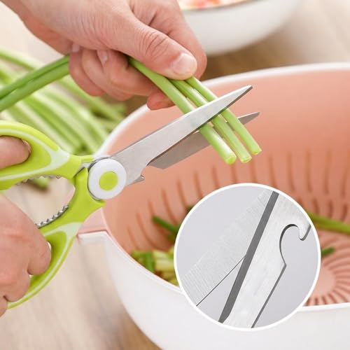 Image of Anandi Green's 3 Stainless Steel Scissors Pointed Tip with Shock Proof Body Ergonomic & Soft Handles for Easy Handling Green Scissor with Cap