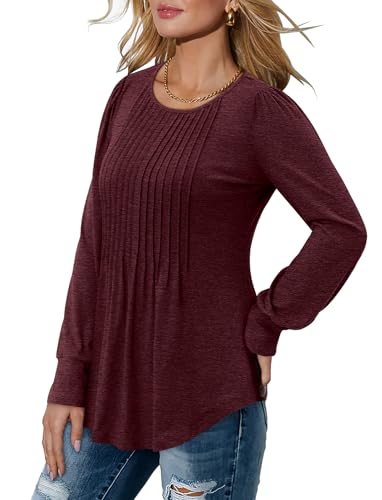 BETTE BOUTIK Long Sleeve Shirts for Women Fall Tops Dressy Blouses Crewneck Tunic Tops for Leggings S-3XL