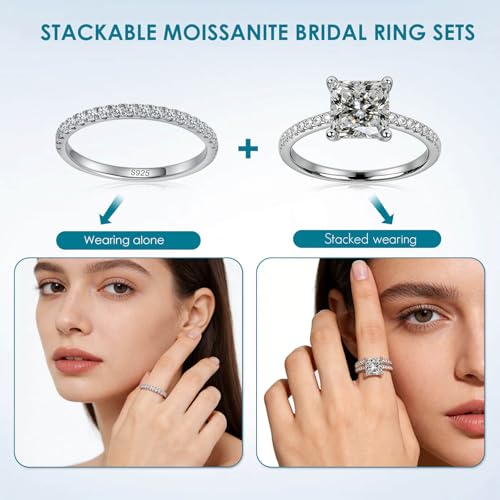 Sterling Silver Half Eternity Moissanite Wedding Bands for Women - image 5