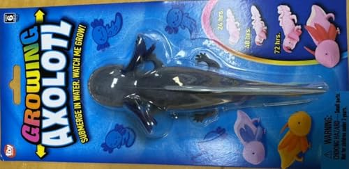 Growing Axolotl Water Toy, Grows from 6 to 12 Inches - Individual Blister Card, 4 Assorted Colors, Bath Science Fun (Blue)