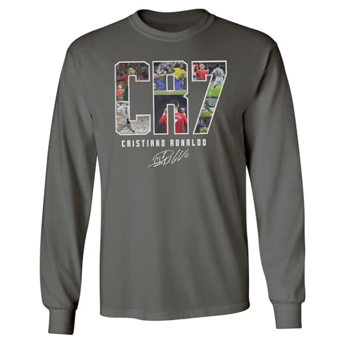 Cup & Branch Collage Ronaldo Tribute - Soccer Goat Long Sleeve T-Shirt (Gray, Large)