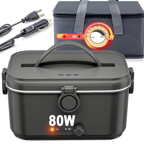 Kimfead Fiambrera eléctrica para adultos de 80 W, calentada, con contenedor SS de 1,8 l, calentador de alimentos, portátil para trabajo, coche, camión, 110 V/12 V