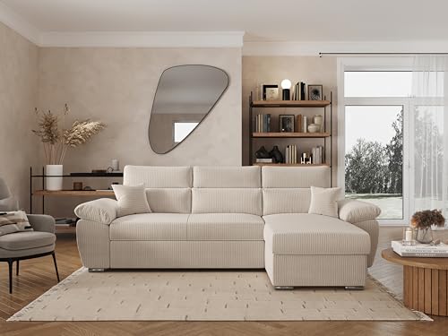 Canapé KOMECO d'angle reversible convertible avec coffre et têtières en velours côtelé - vue 7