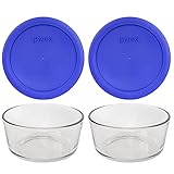 Pyrex 7201 4 Cup Glass Bowls & 7201-PC Cadet Blue Food Storage Replacement Lids (2-Pack) - Made in USA