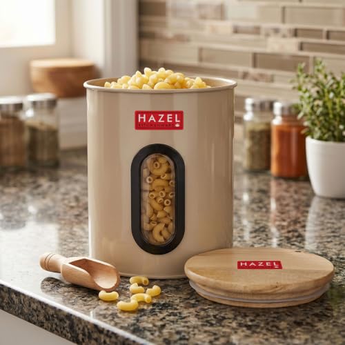 Image of HAZEL Kitchen Storage Airtight Container with See Through Window & Wooden Lid 1200ml