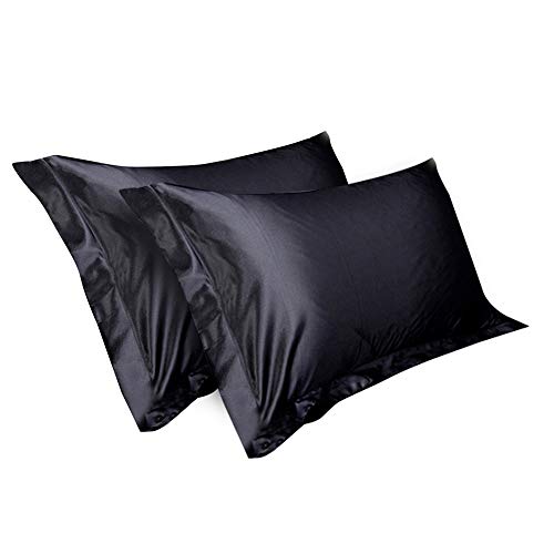 Hands DIY 2 Fundas de Almohada de Seda para Cabello y Piel Facial para Evitar Arrugas con Cremallera Oculta (Negro) Cover