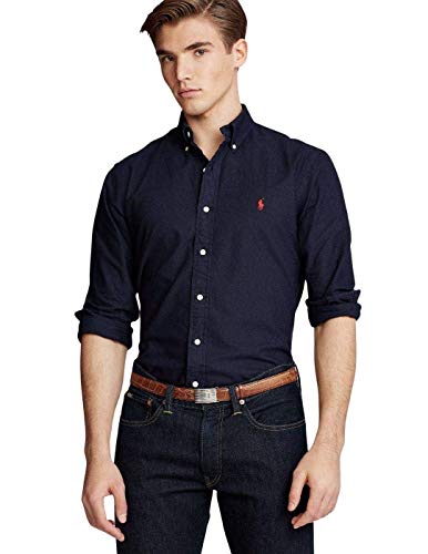  Ralph Lauren Polo Camicia Oxford Uomo Blu Navy Custom Slim Fit 710772290 (IT, Testo, L, Regular, Regular)