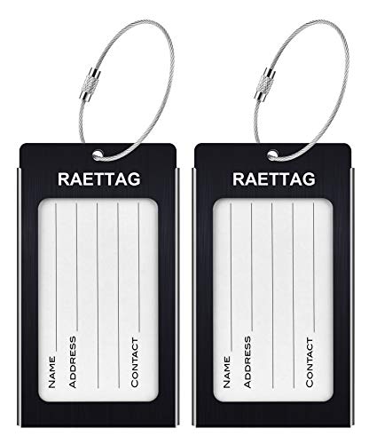 Image of Luggage Tags Metal Suitcase Tags Travel Bag ID Identifier Luggage Tag (Black 2-Pack)