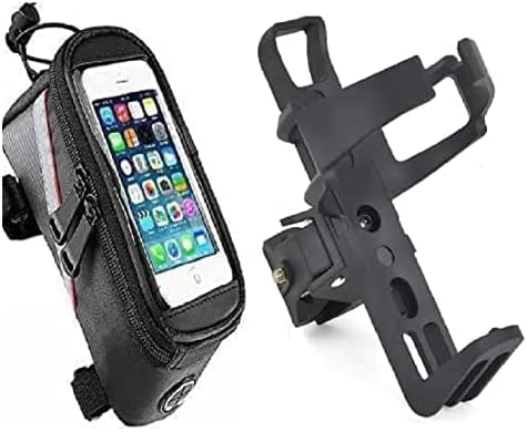 Wavva® Bottle Holder with Adjustable Clamp Black Rubber Bike Bag with Phone Holder for Mountain Bike, Bike Handlebar Bag with Waterproof Touchscreen Phone Case for Every Phone (Black)