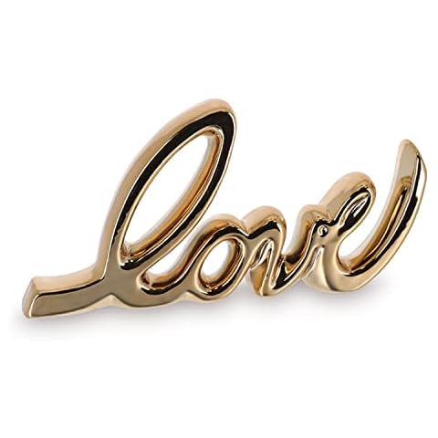One Holiday Way 10-Inch Valentine’s Day Modern Metallic Gold “Love” Letter Block Sign - Decorative Happy Valentine Wedding Standing Bookshelf Tabletop Accessory Decoration - Mantel Shelf Home Decor Cover