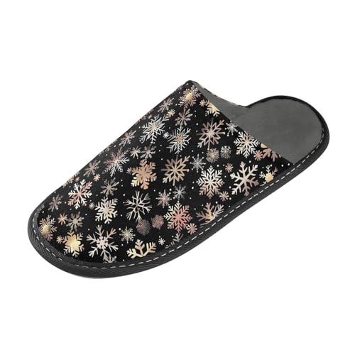 Slippers for Women Christmas Gold Snow Pattern Soft Winter Warm Shoes Indoor Outdoor Non-Slip House Travel Slippers2