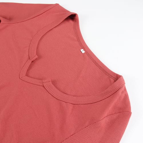 Artfish Women's Long Sleeve Scoop Neck V Notch Ribbed Slim Fitted Casual Basic Crop Top Valentines Red S